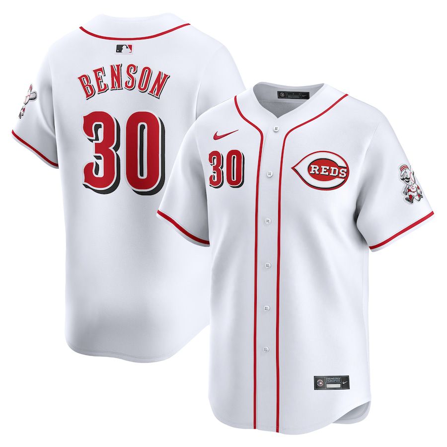 Men Cincinnati Reds 30 Will Benson Nike White Home Limited Player MLB Jersey